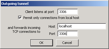 Outgoing tunnel for MySQL connection