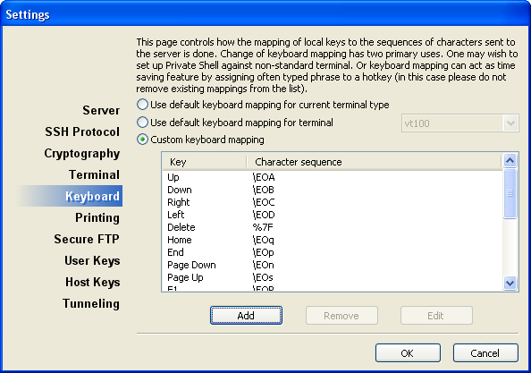 Keyboard mapping settings