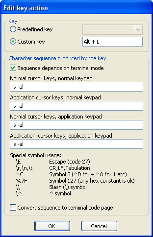 Edit Key Action Dialog