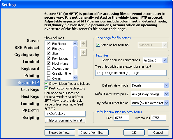 Secure FTP Settings